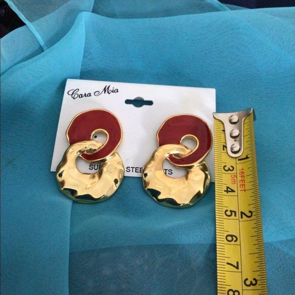 NOS NEW OLD STOCK Vintage Cara Mia Earrings Red Gold Pierced Fashion Earrings - Picture 8 of 10